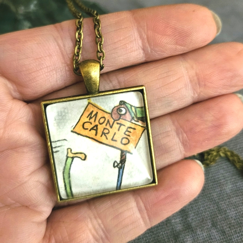 Vintage Lowly Worm Scarry Childrens Book Page Necklace Brass Ooak Original 70s
